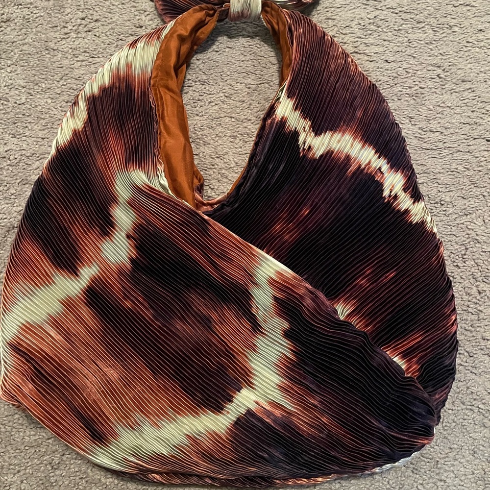 Mango Tie-Dye Pleated Hobo Bag in Brown and Cream